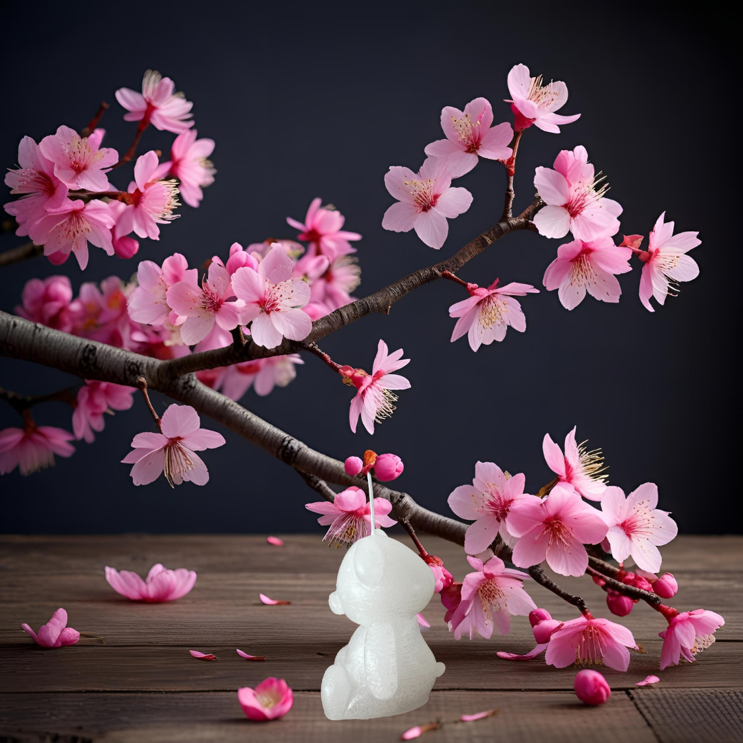 100% naturreine handgemachte Duftkerze Teddybär mit Cherry Blossom Duft