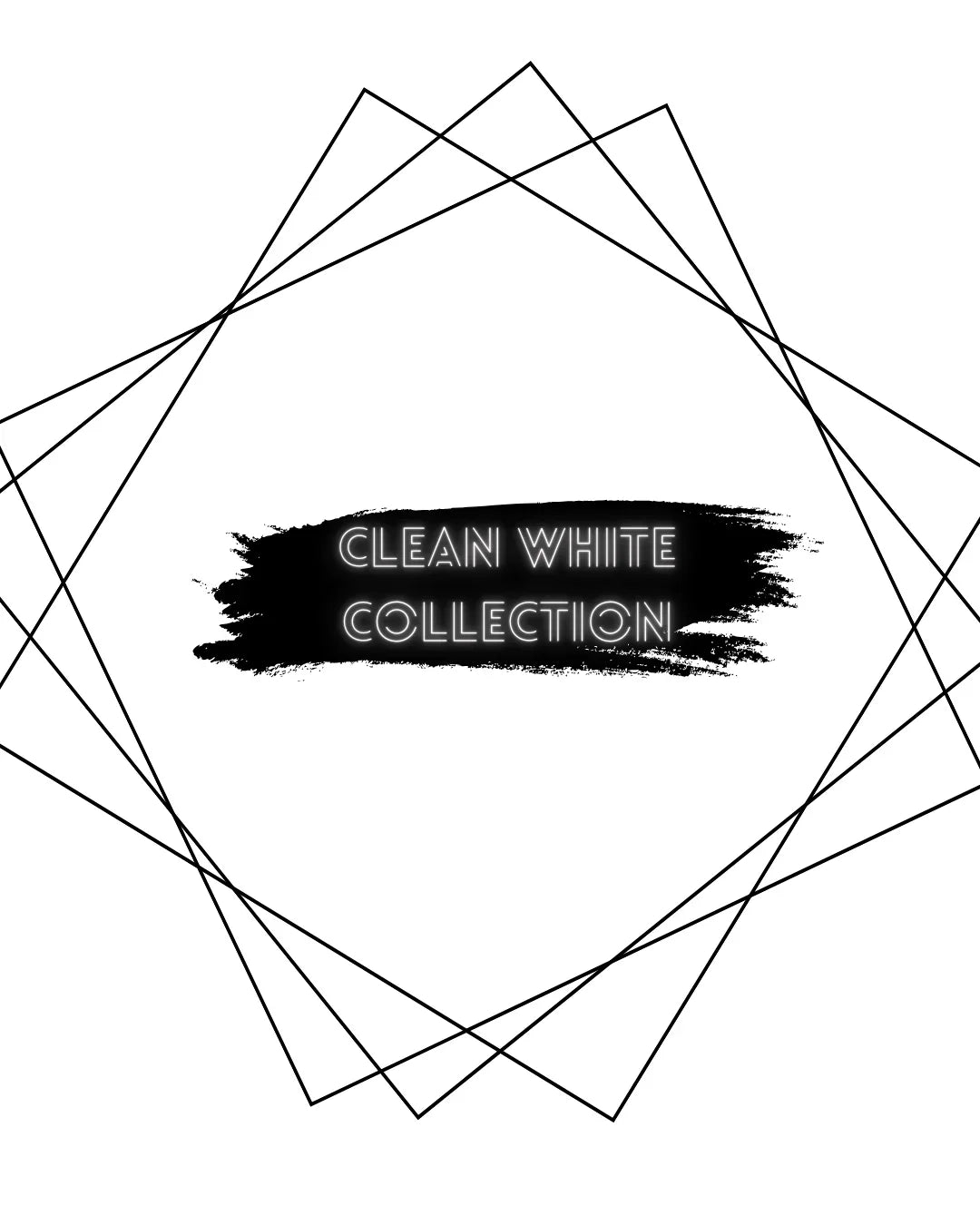 Modernes Clean White Collection Logo mit schwarzem Pinselstrich und geometrischem Rahmen
