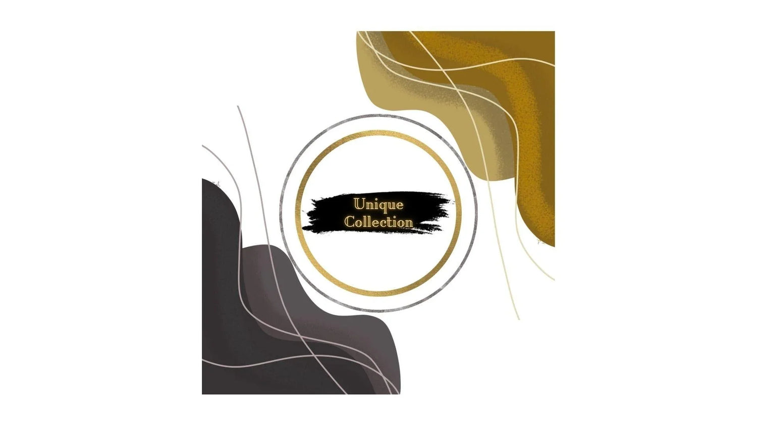 Abstraktes Design mit Text 'Unique Collection', goldene und schwarze Akzente, moderne Grafik